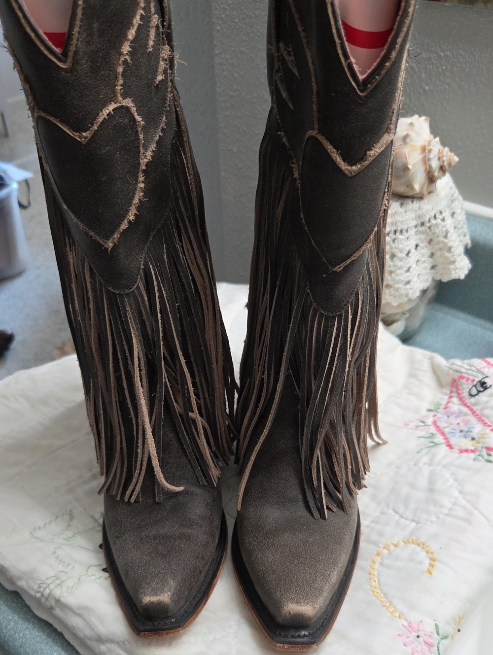 Junk Gypsy Suede Fringe Western Boots - Brown